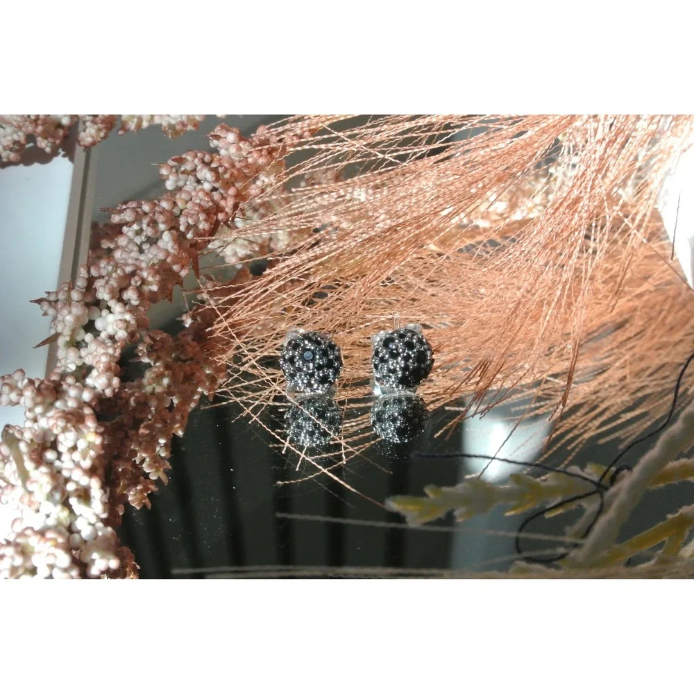 LOFT Pave Disco Ball Black Crystal Silver Tone Stud Earrings OS
